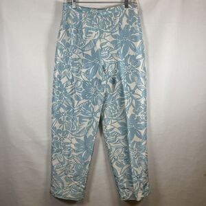 Adriana Papell Silk Beaded Pants Elegant Floral Print Size 14 Side Zip Ankle